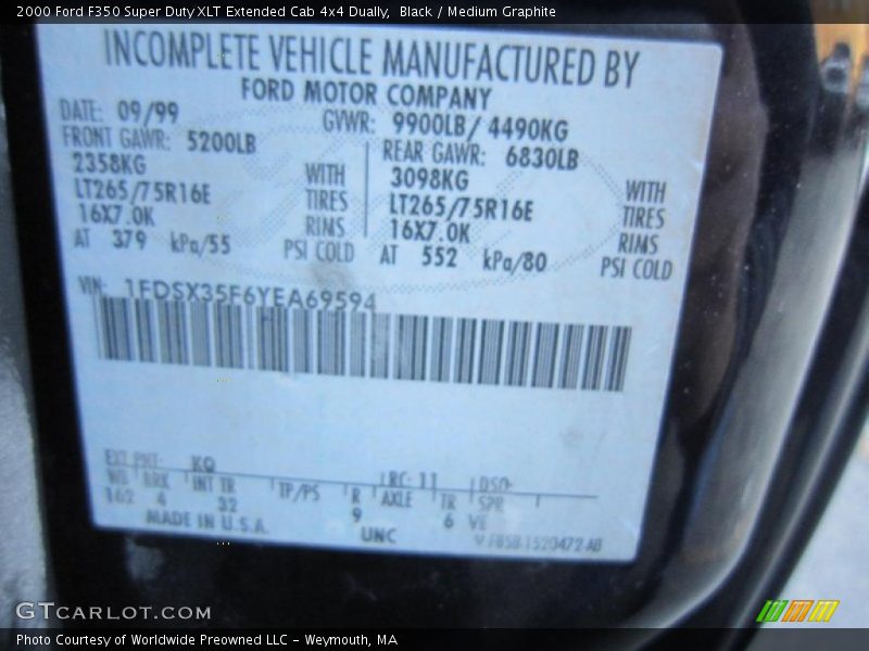Black / Medium Graphite 2000 Ford F350 Super Duty XLT Extended Cab 4x4 Dually