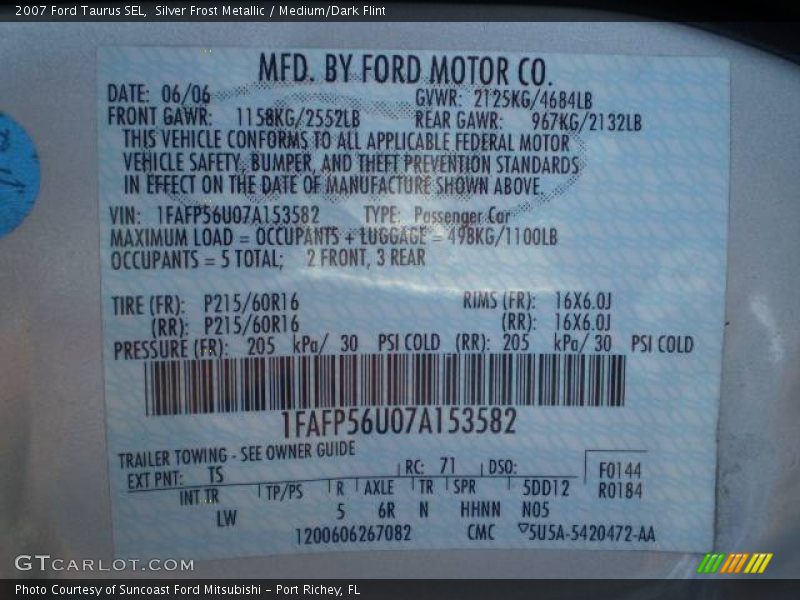 Silver Frost Metallic / Medium/Dark Flint 2007 Ford Taurus SEL