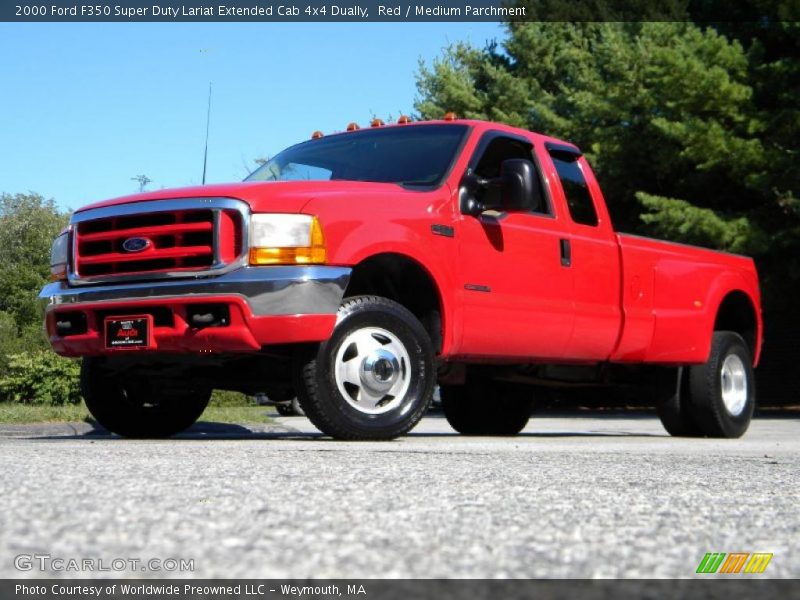 Red / Medium Parchment 2000 Ford F350 Super Duty Lariat Extended Cab 4x4 Dually
