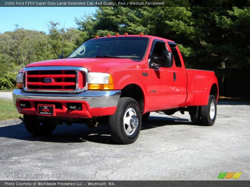 Red / Medium Parchment 2000 Ford F350 Super Duty Lariat Extended Cab 4x4 Dually