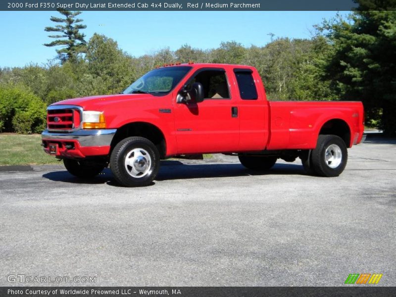 Red / Medium Parchment 2000 Ford F350 Super Duty Lariat Extended Cab 4x4 Dually