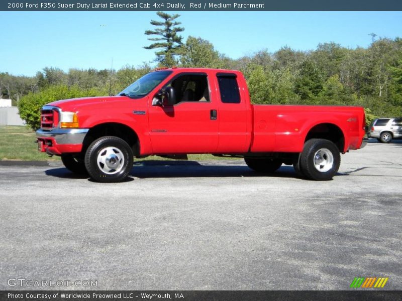 Red / Medium Parchment 2000 Ford F350 Super Duty Lariat Extended Cab 4x4 Dually