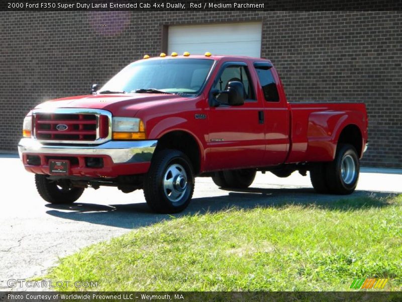 Red / Medium Parchment 2000 Ford F350 Super Duty Lariat Extended Cab 4x4 Dually