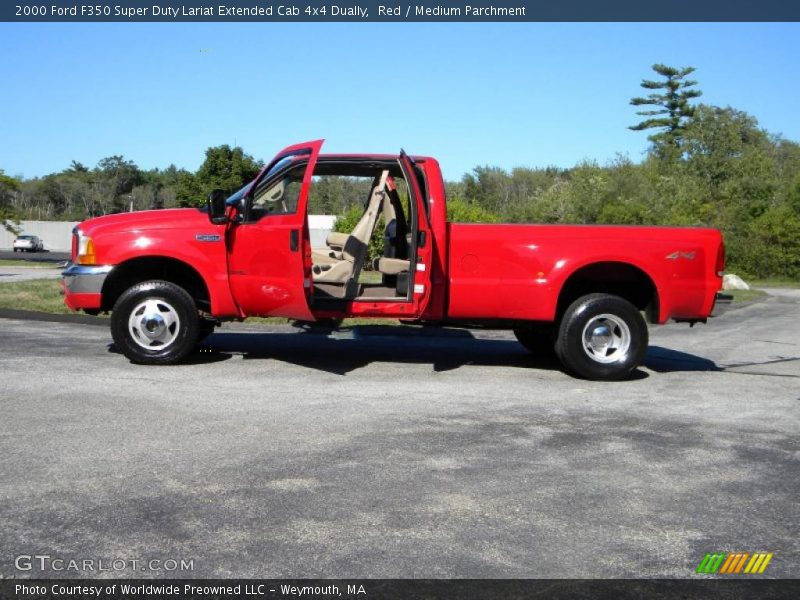 Red / Medium Parchment 2000 Ford F350 Super Duty Lariat Extended Cab 4x4 Dually