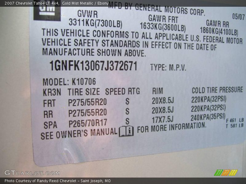 Gold Mist Metallic / Ebony 2007 Chevrolet Tahoe LT 4x4