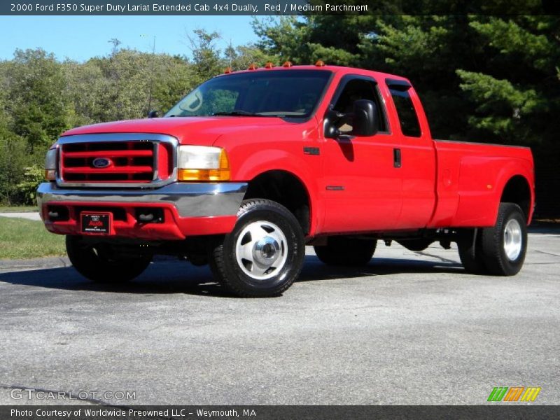 Red / Medium Parchment 2000 Ford F350 Super Duty Lariat Extended Cab 4x4 Dually