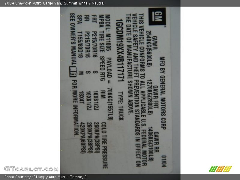 Summit White / Neutral 2004 Chevrolet Astro Cargo Van