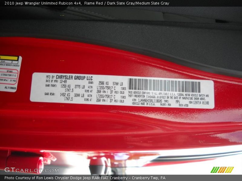 2010 Wrangler Unlimited Rubicon 4x4 Flame Red Color Code PR4