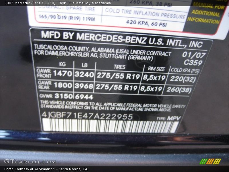 Capri Blue Metallic / Macadamia 2007 Mercedes-Benz GL 450