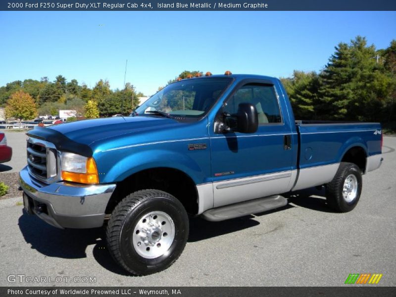 Island Blue Metallic / Medium Graphite 2000 Ford F250 Super Duty XLT Regular Cab 4x4