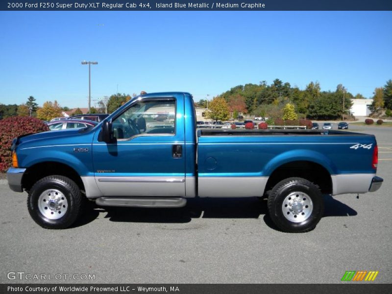 Island Blue Metallic / Medium Graphite 2000 Ford F250 Super Duty XLT Regular Cab 4x4