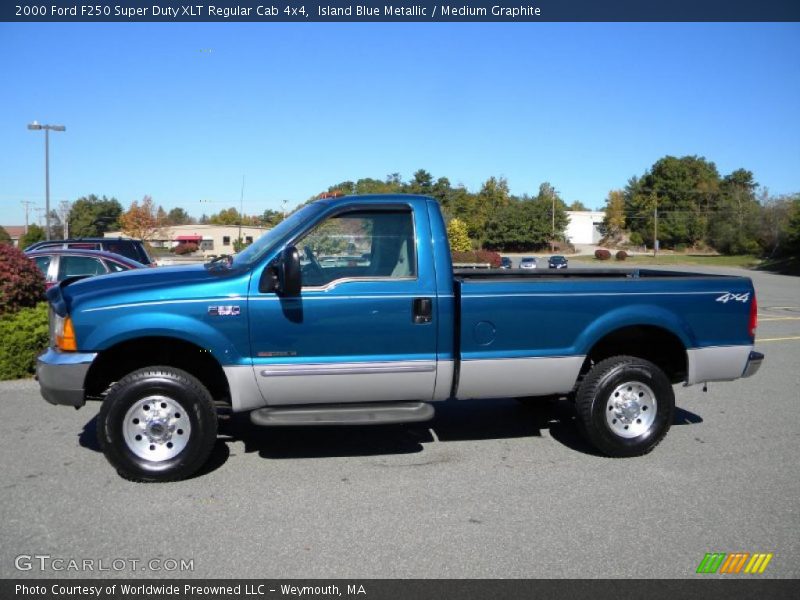 Island Blue Metallic / Medium Graphite 2000 Ford F250 Super Duty XLT Regular Cab 4x4
