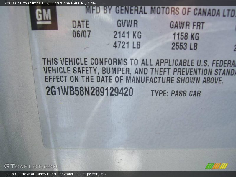 Silverstone Metallic / Gray 2008 Chevrolet Impala LS