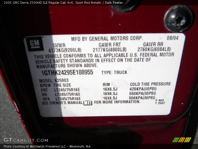 Sport Red Metallic / Dark Pewter 2005 GMC Sierra 2500HD SLE Regular Cab 4x4