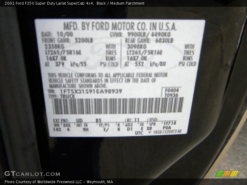 2001 F350 Super Duty Lariat SuperCab 4x4 Black Color Code UD
