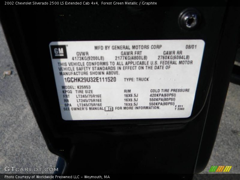 Forest Green Metallic / Graphite 2002 Chevrolet Silverado 2500 LS Extended Cab 4x4
