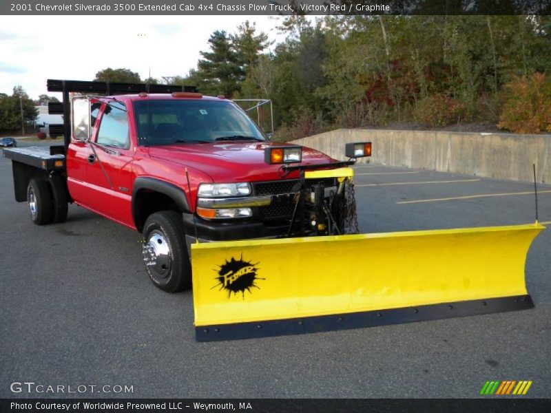 Victory Red / Graphite 2001 Chevrolet Silverado 3500 Extended Cab 4x4 Chassis Plow Truck