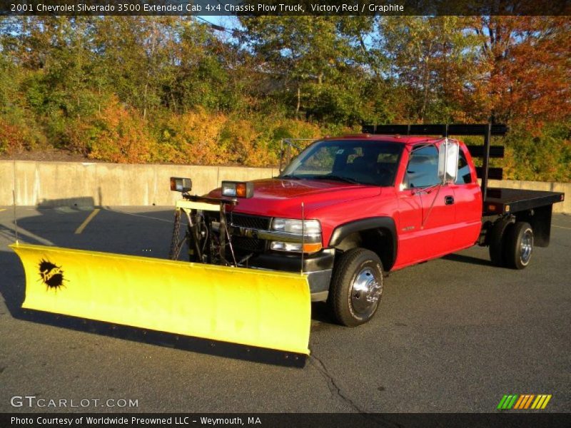 Victory Red / Graphite 2001 Chevrolet Silverado 3500 Extended Cab 4x4 Chassis Plow Truck