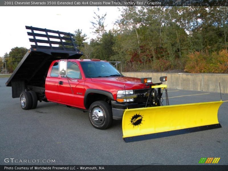 Victory Red / Graphite 2001 Chevrolet Silverado 3500 Extended Cab 4x4 Chassis Plow Truck