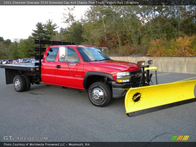 Victory Red / Graphite 2001 Chevrolet Silverado 3500 Extended Cab 4x4 Chassis Plow Truck
