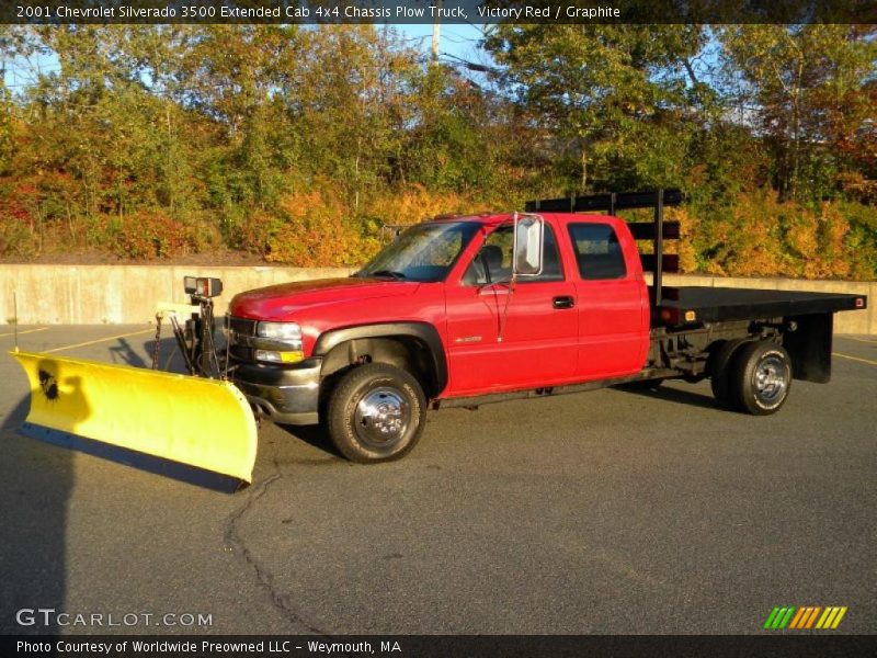 Victory Red / Graphite 2001 Chevrolet Silverado 3500 Extended Cab 4x4 Chassis Plow Truck