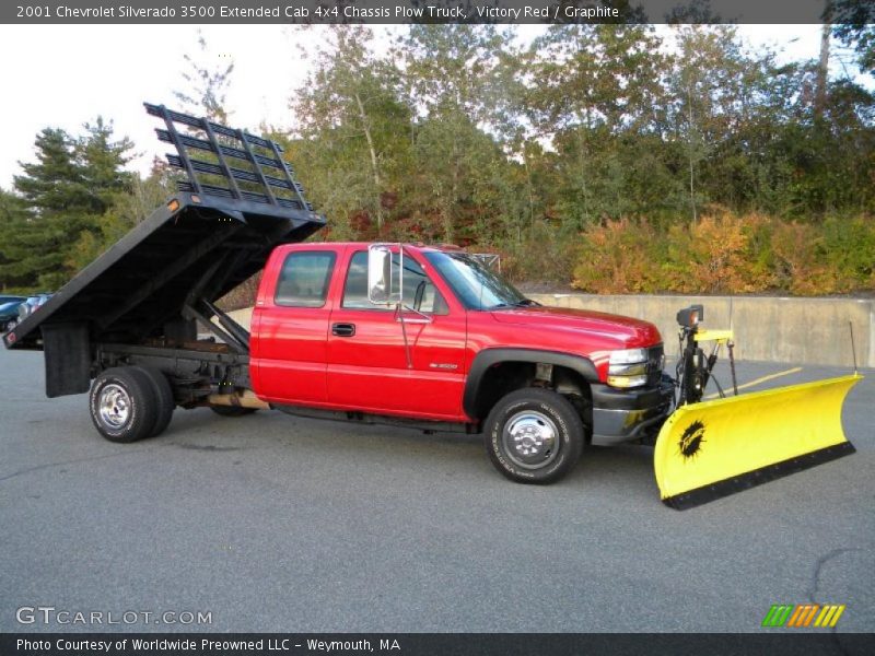Victory Red / Graphite 2001 Chevrolet Silverado 3500 Extended Cab 4x4 Chassis Plow Truck