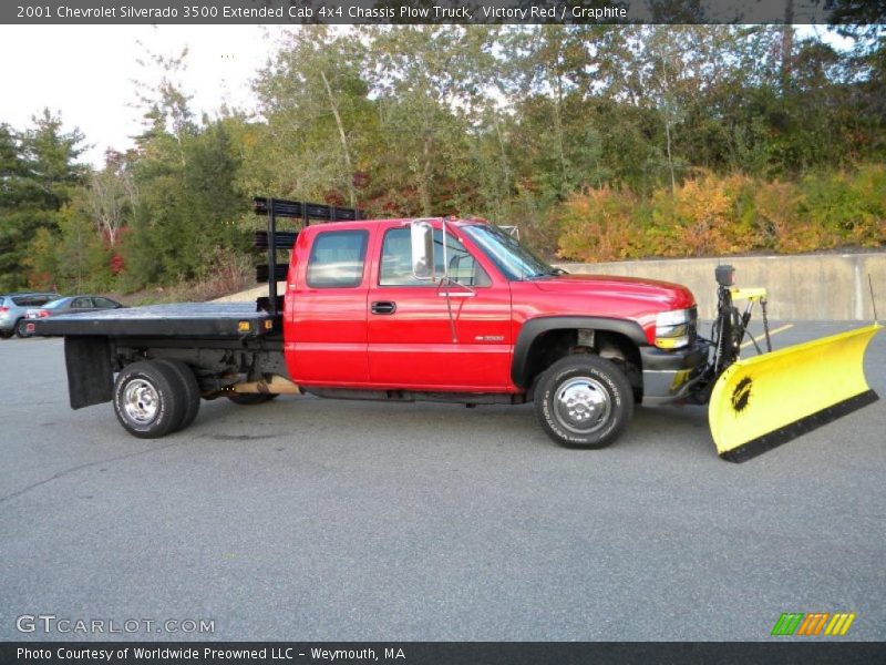 Victory Red / Graphite 2001 Chevrolet Silverado 3500 Extended Cab 4x4 Chassis Plow Truck