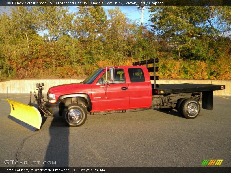 Victory Red / Graphite 2001 Chevrolet Silverado 3500 Extended Cab 4x4 Chassis Plow Truck