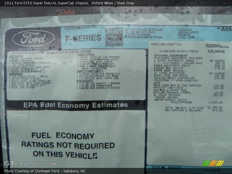  2011 F250 Super Duty XL SuperCab Chassis Window Sticker