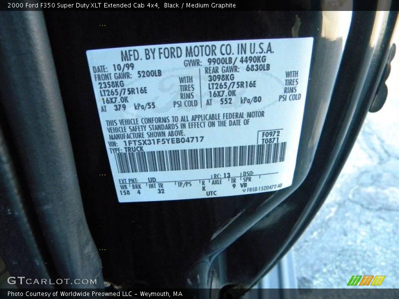 Black / Medium Graphite 2000 Ford F350 Super Duty XLT Extended Cab 4x4