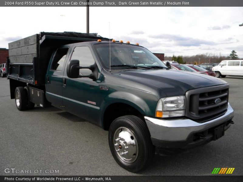 Dark Green Satin Metallic / Medium Flint 2004 Ford F550 Super Duty XL Crew Cab Chassis Dump Truck