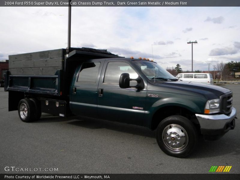Dark Green Satin Metallic / Medium Flint 2004 Ford F550 Super Duty XL Crew Cab Chassis Dump Truck
