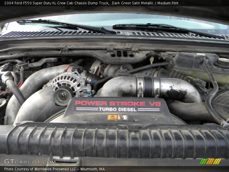 Dark Green Satin Metallic / Medium Flint 2004 Ford F550 Super Duty XL Crew Cab Chassis Dump Truck