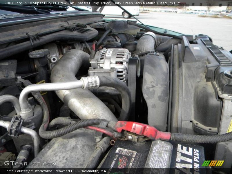 Dark Green Satin Metallic / Medium Flint 2004 Ford F550 Super Duty XL Crew Cab Chassis Dump Truck