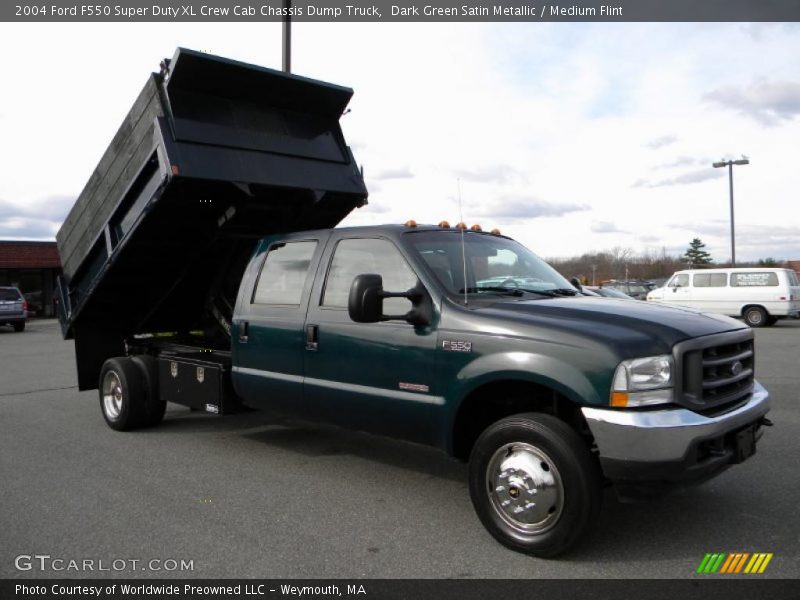 Dark Green Satin Metallic / Medium Flint 2004 Ford F550 Super Duty XL Crew Cab Chassis Dump Truck