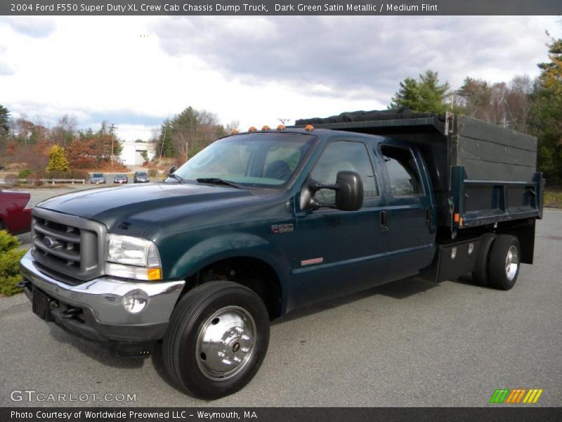 Dark Green Satin Metallic / Medium Flint 2004 Ford F550 Super Duty XL Crew Cab Chassis Dump Truck