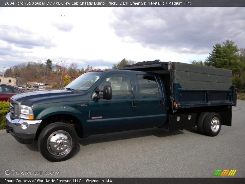 Dark Green Satin Metallic / Medium Flint 2004 Ford F550 Super Duty XL Crew Cab Chassis Dump Truck