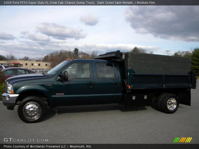 Dark Green Satin Metallic / Medium Flint 2004 Ford F550 Super Duty XL Crew Cab Chassis Dump Truck