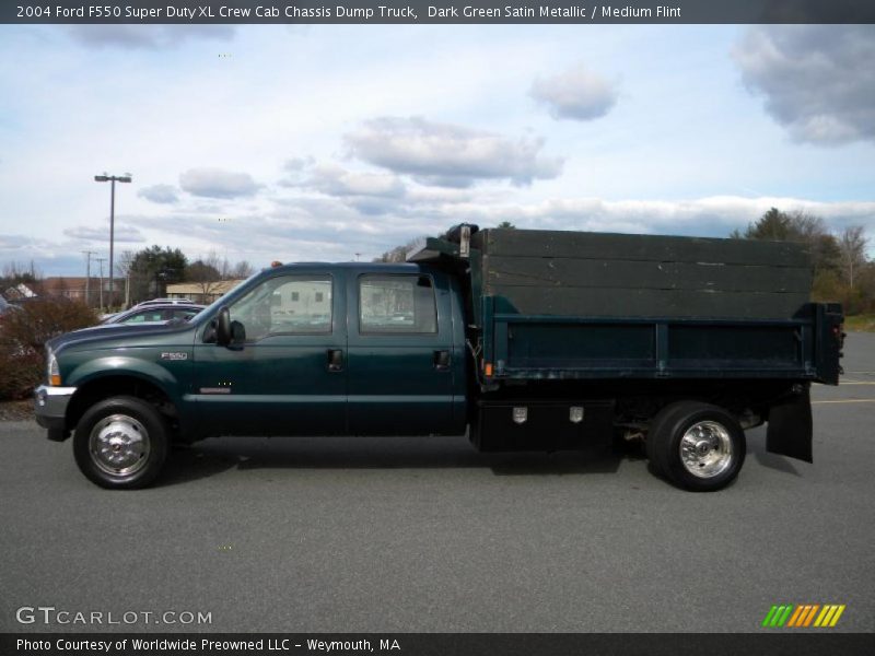 Dark Green Satin Metallic / Medium Flint 2004 Ford F550 Super Duty XL Crew Cab Chassis Dump Truck