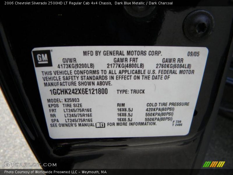Dark Blue Metallic / Dark Charcoal 2006 Chevrolet Silverado 2500HD LT Regular Cab 4x4 Chassis
