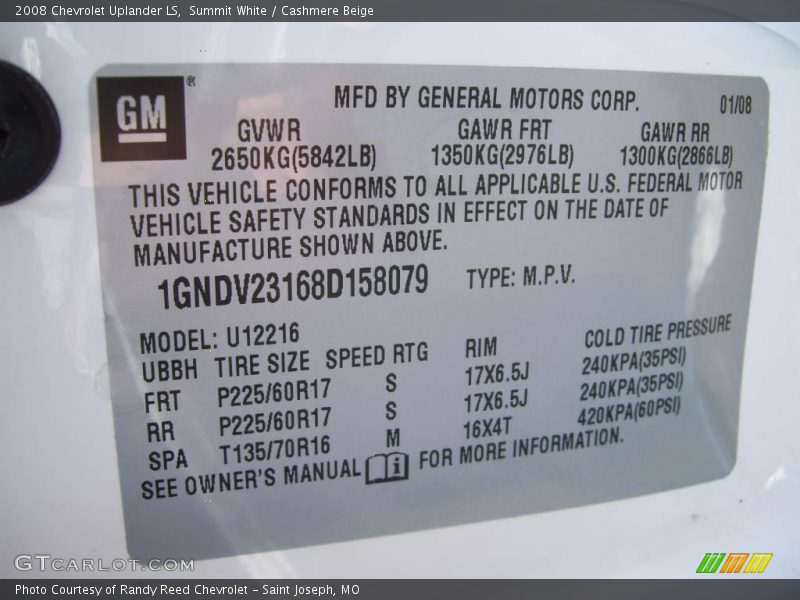 Summit White / Cashmere Beige 2008 Chevrolet Uplander LS