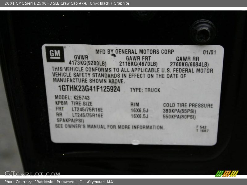 Onyx Black / Graphite 2001 GMC Sierra 2500HD SLE Crew Cab 4x4