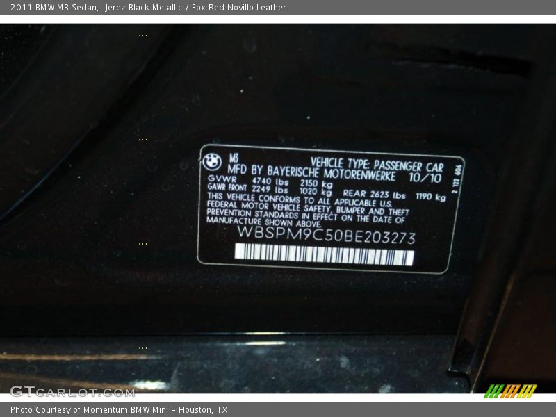 Jerez Black Metallic / Fox Red Novillo Leather 2011 BMW M3 Sedan