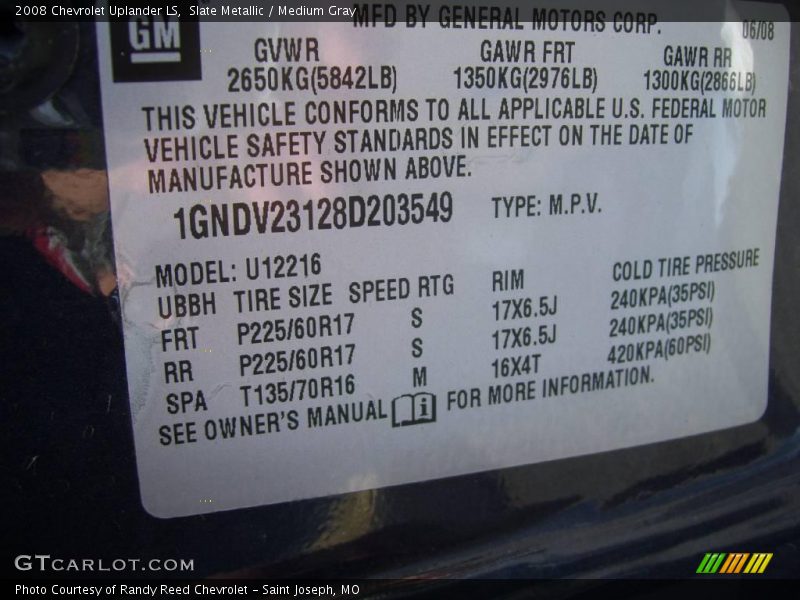 Slate Metallic / Medium Gray 2008 Chevrolet Uplander LS