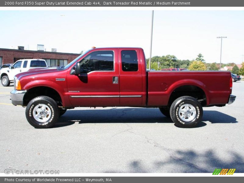 Dark Toreador Red Metallic / Medium Parchment 2000 Ford F350 Super Duty Lariat Extended Cab 4x4