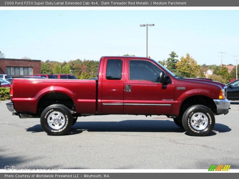 Dark Toreador Red Metallic / Medium Parchment 2000 Ford F350 Super Duty Lariat Extended Cab 4x4