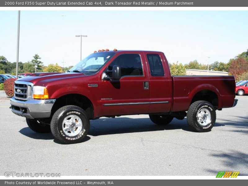 Dark Toreador Red Metallic / Medium Parchment 2000 Ford F350 Super Duty Lariat Extended Cab 4x4