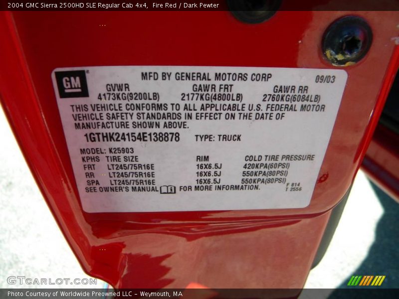 Fire Red / Dark Pewter 2004 GMC Sierra 2500HD SLE Regular Cab 4x4