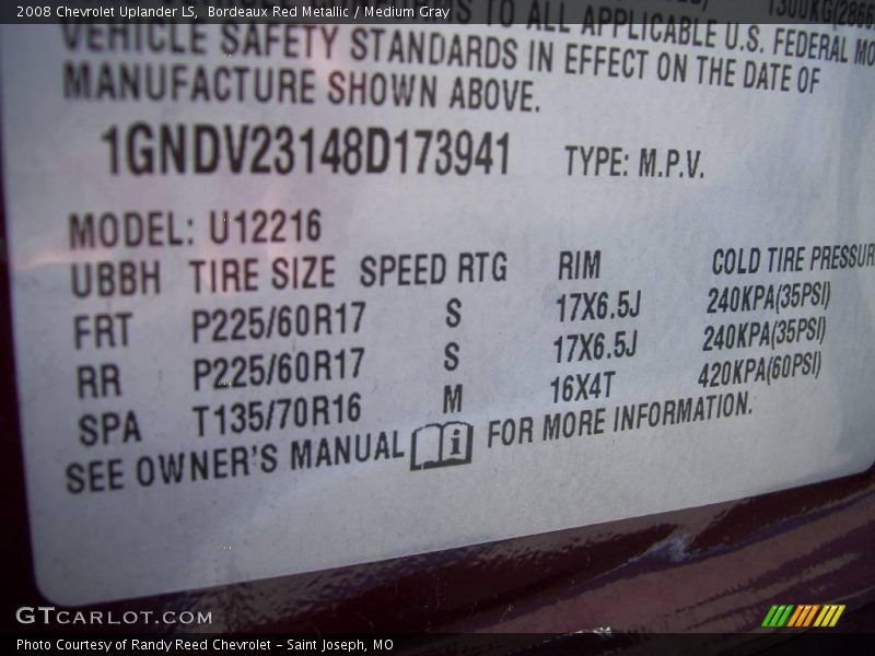 Bordeaux Red Metallic / Medium Gray 2008 Chevrolet Uplander LS
