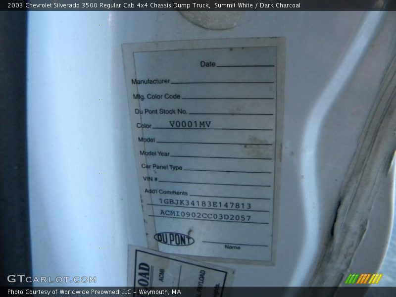 Summit White / Dark Charcoal 2003 Chevrolet Silverado 3500 Regular Cab 4x4 Chassis Dump Truck